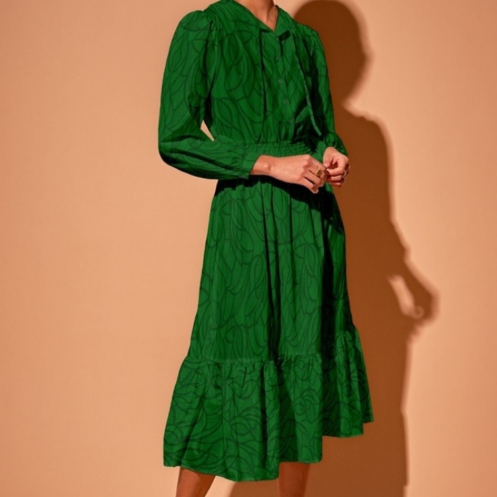 Tucker NYC Juliette Dress Emerald Nouveau Lace in Chartreuse Silk Size XL NWT